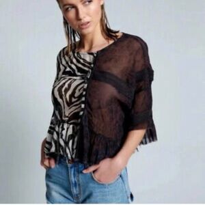 One Teaspoon Sheer Black and Zebra Sheer Blouse NWT XS